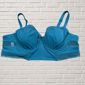 Adore Me 40C Teal Longline Bra Underwire Padded Mesh Panels Supportive Lingerie